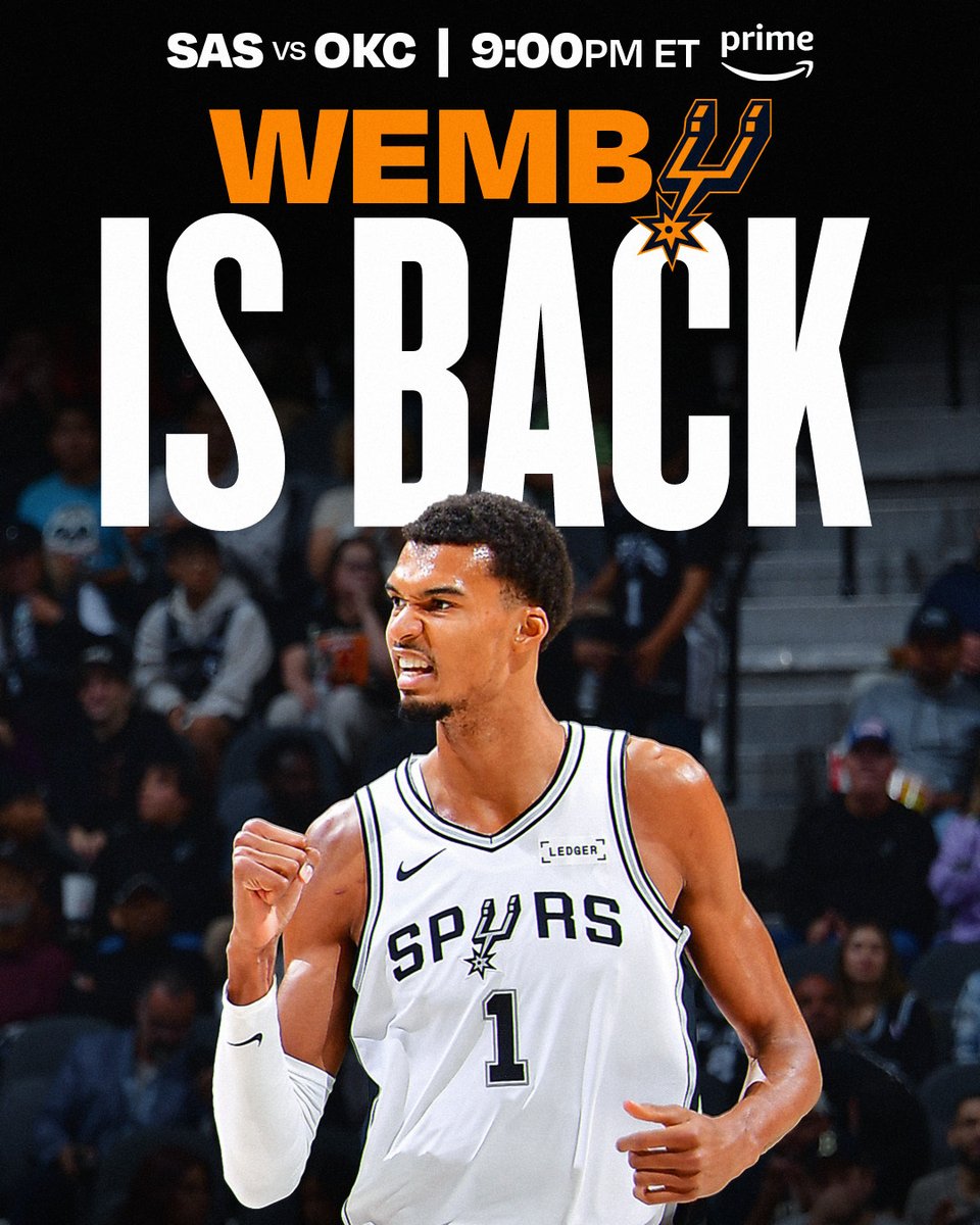 WEMBY IS BACK 🚨
HE RETURNS FOR THE @emirates NBA CUP SEMIS!
Spurs/Thunder. 9pm/et, Prime