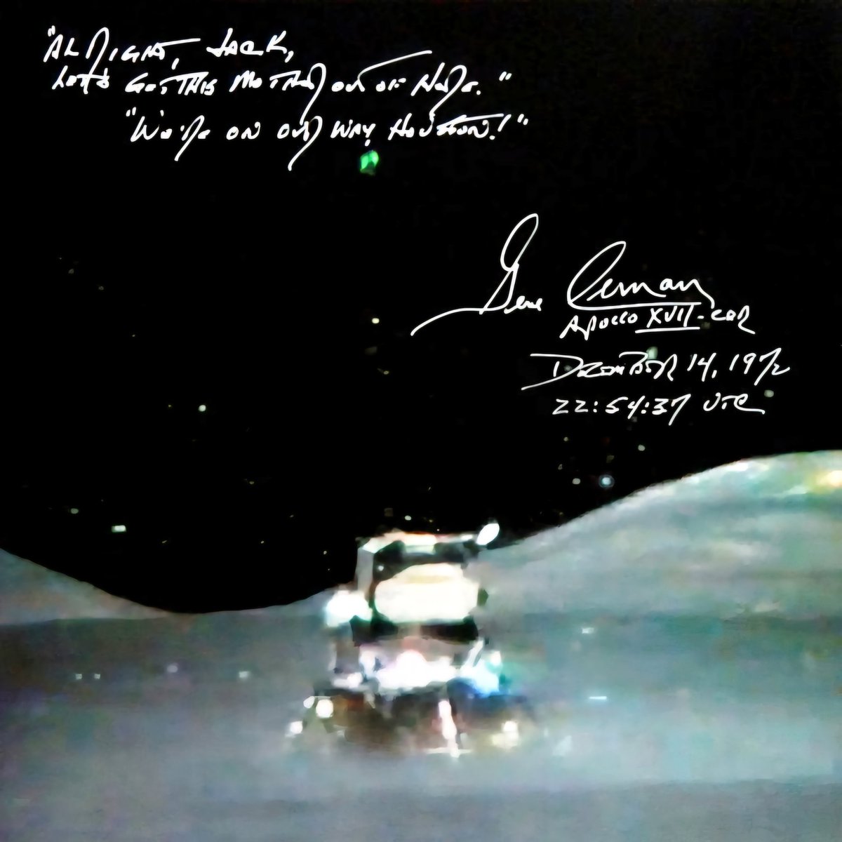 contactlight69's tweet photo. What Were the Last Words Spoken on the Moon?
December 14, 1972 #Apollo17

According to #Apollo7 astronaut Walter Cunningham in his book The All-American Boys, Cernan's final words on the moon were: "Let's get this mother out of here." 😉

https://t.co/c3jCbUQFcO https://t.co/Y8NHeOEYTG