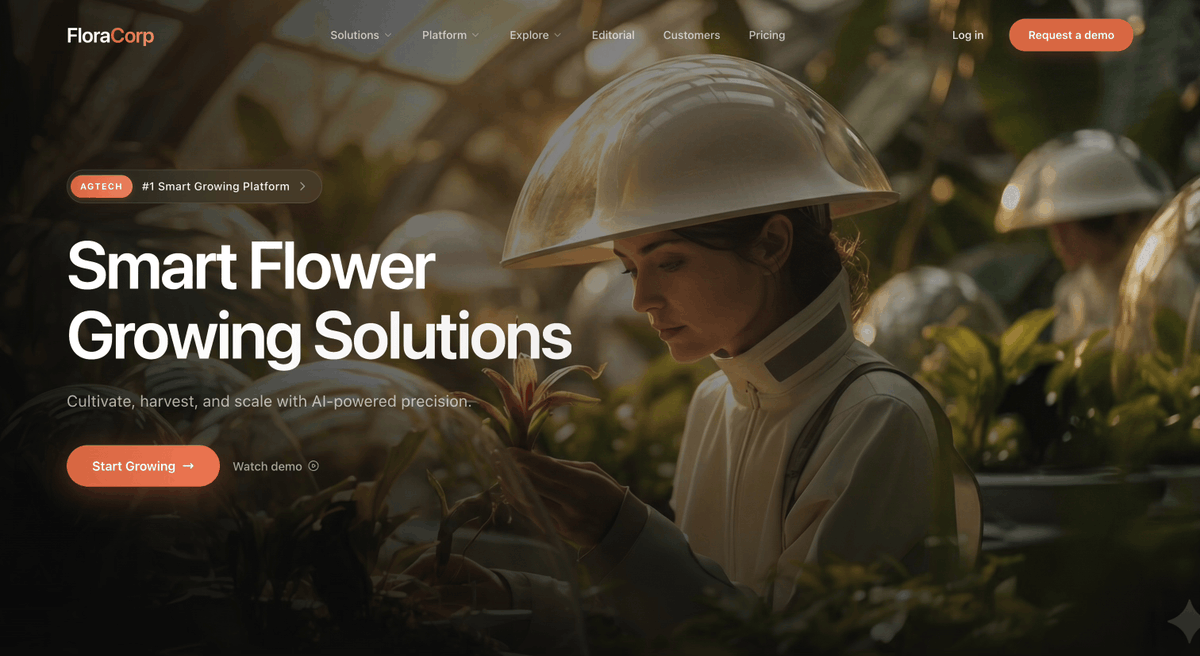 VerdexoVentures's tweet photo. I saw a clean corporate hero design online and recreated it for FloraCorp. I kept the tweaks minimal, just refining the essentials. How does it look? Any thoughts? #WebDesign #UIUX #CorporateDesign https://t.co/NVsbHwuxUL