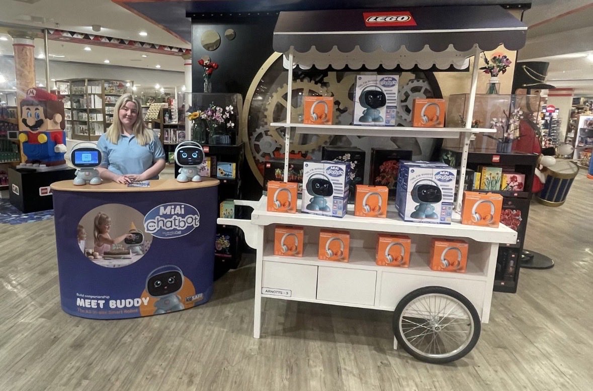 Play_Tech_AI's tweet photo. Buddy MiAi Chatbot and accessories now available in Arnotts Dublin’s Ireland !  🤖🎄 https://t.co/R1Fe3bSZTg
