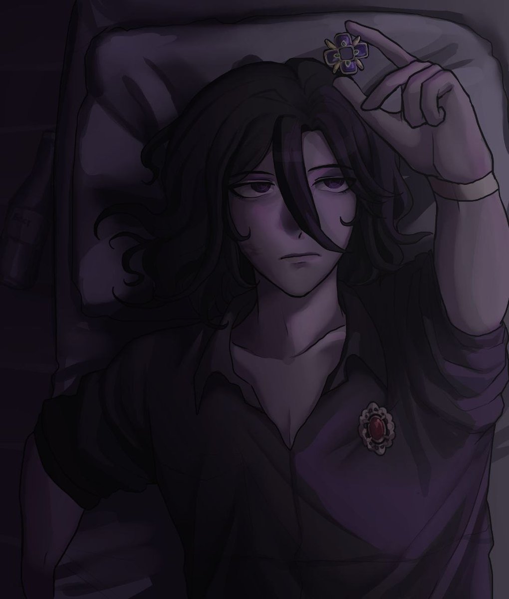 OneMoreDanceDRV's tweet photo. "Sapphire? Mm, no. More like lapis lazuli. 
Carter should give at least a tenner for that brooch. Gotta find him tomorrow. 
Eggh! Does this lipstick never wear off?"
#KokichiOuma #DrV3 #DanganronpaKH https://t.co/cum8qisifG
