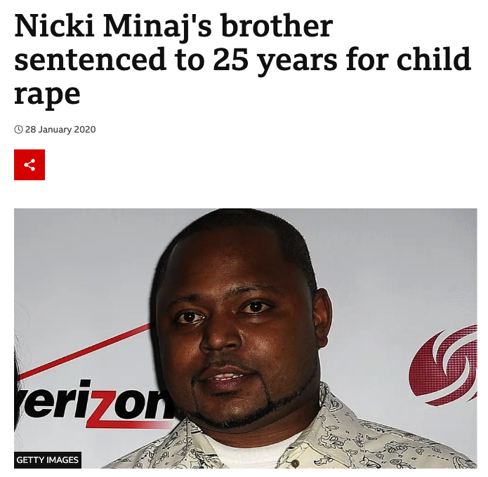 hehimta's tweet photo. @NICKIMINAJ You're a paedophile, Onika. We get it. https://t.co/l6lRVwHHAr