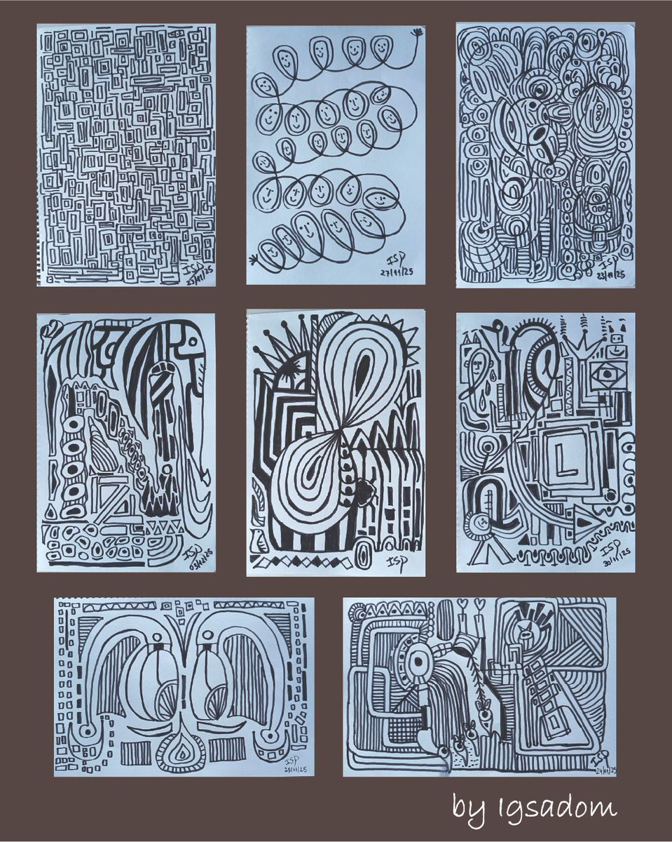 igsadom's tweet photo. Collage de 8 de dibujos, by #Igsadom!.
(rotulador negro Edding sobre papel blanco de 90 gr., formato 15 x 21,5 cm.)
#yosipintoalgo #elartefluye #coloreandolavida #byn #blancoynegro https://t.co/AAjW44pXEN