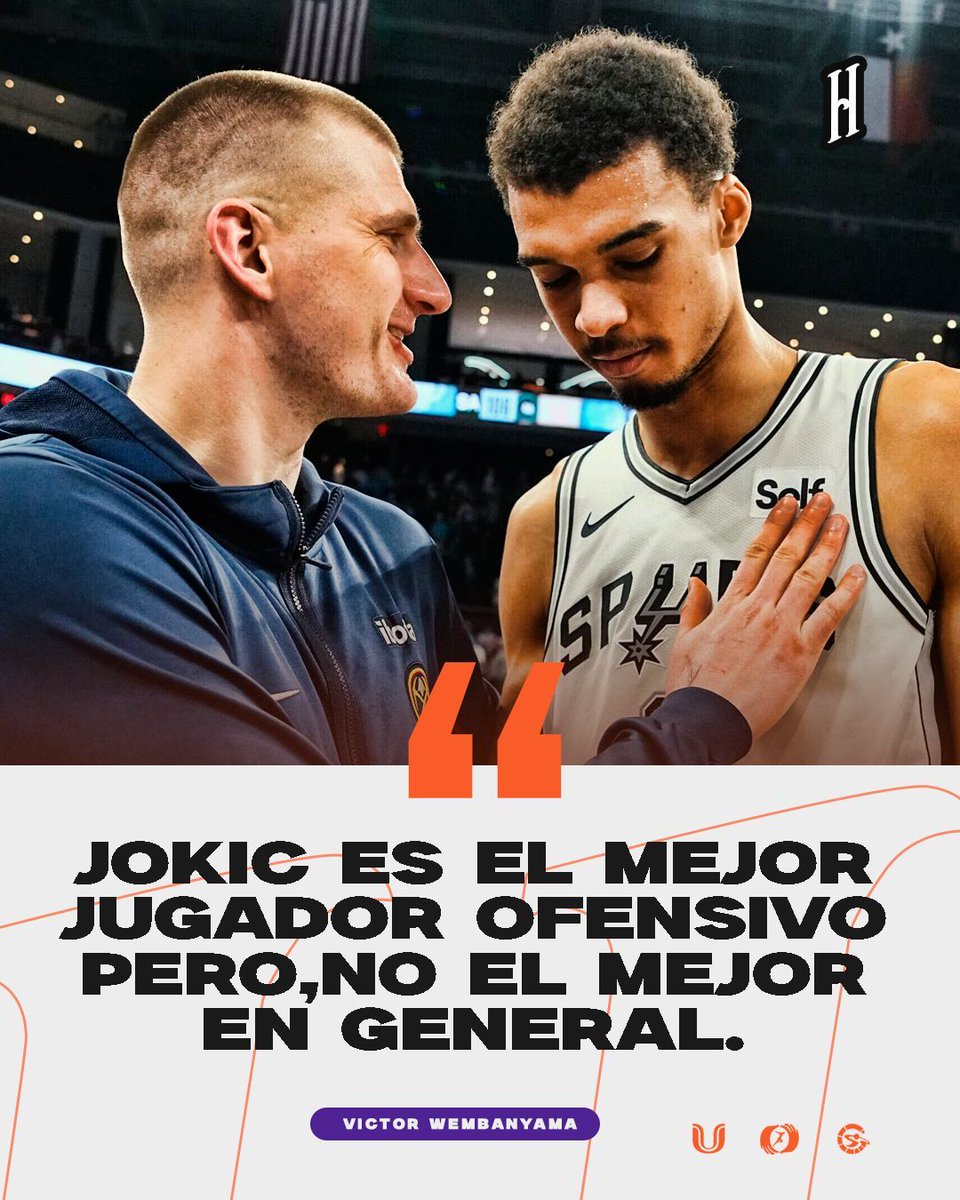 JorgemotaTV's tweet photo. ¡WEMBANYAMA ENCIENDE EL DEBATE! 🤯

Victor Wembanyama lanzó una bomba sobre el debate del mejor jugador de la NBA al afirmar:

🗣️ "JOKIC ES EL MEJOR JUGADOR OFENSIVO, PERO NO EL MEJOR EN GENERAL".

#Wembanyama #Jokic #NBA #DebateNBA #MejorJugador #Polémica #Spurs #Nuggets https://t.co/s8BWSQpFh4