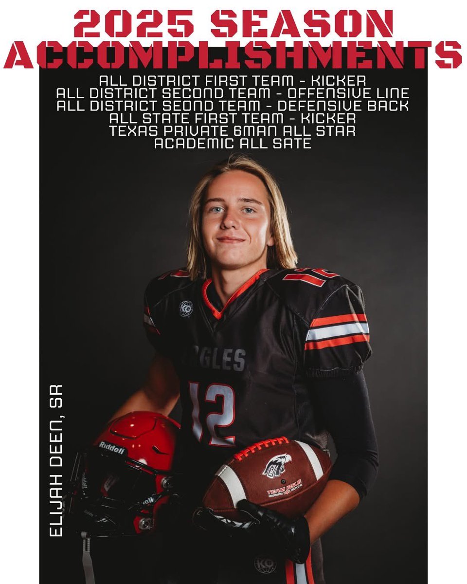 elijahdeen12's tweet photo. All State Kicker - First Team
All District Kicker - First Team
All District Offensive Line - Second Team
All District Defensive Back - Second Team

@PKA_TX @coachBrian_Egan @FentressKicking @HCAprospects @The_Coach_Mac @CoachNikNelson @CoachScifers @T_Zielenske5 @DLineDude5 @Datcoachwest @coach40evans @CoachPatGannon @CoachFujiwara @CoachBShelton @CoachNickLaw