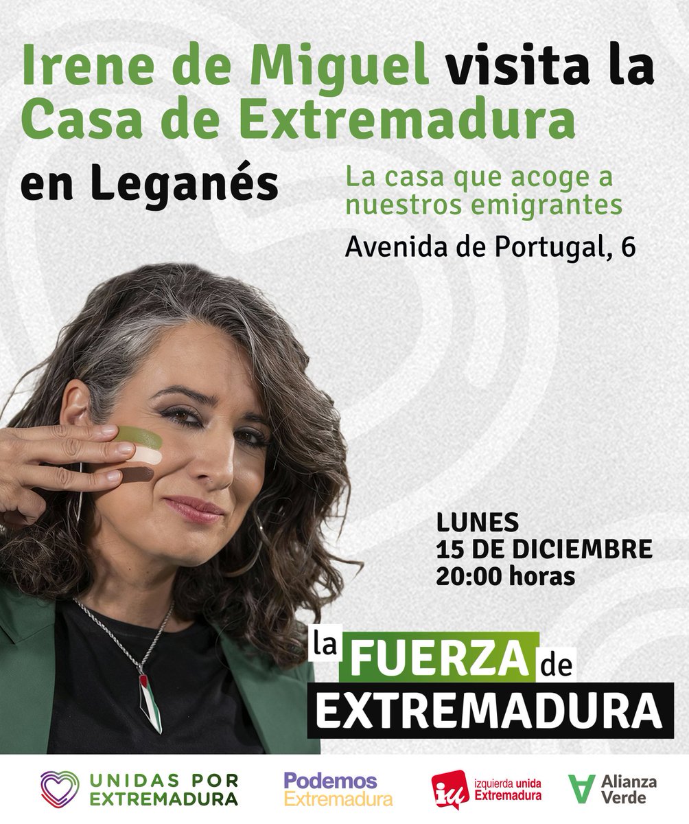 Extremeñas emigrantes en Madrid: este lunes os visitamos 🎉

📌 Casa de Extremadura en Leganés (Avenida de Portugal, 6)
🗓️ 15 de diciembre
🕒 20:00 

Miles habéis tenido que marcharos de nuestra tierra, pero vuestra voz es fundamental para construir el futuro. ¡Os esperamos!