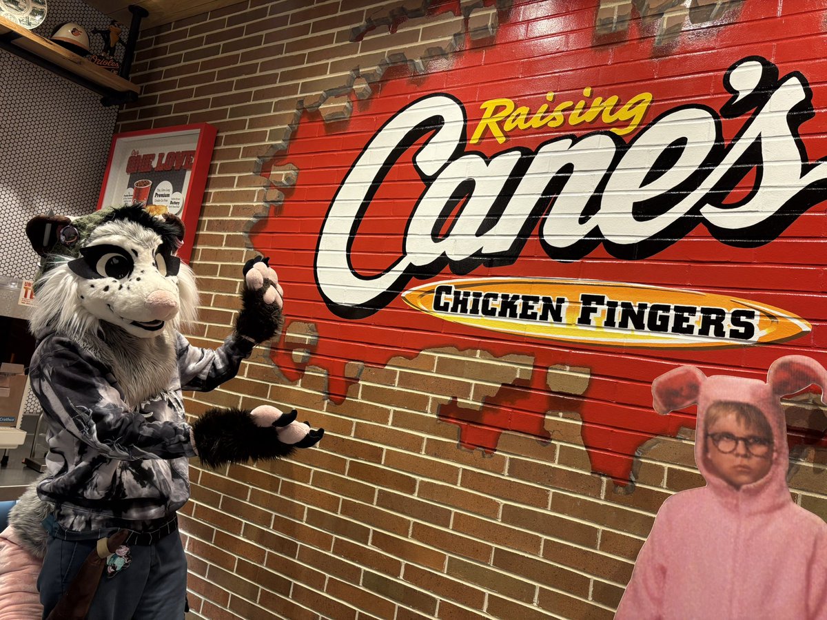 PepperOpossum's tweet photo. If I had a dime for every time I got drunk and fursuited at a @raisingcanes I’d have two dimes, which isn’t a lot but it’s funny it happened twice https://t.co/4SHOuwQrSd