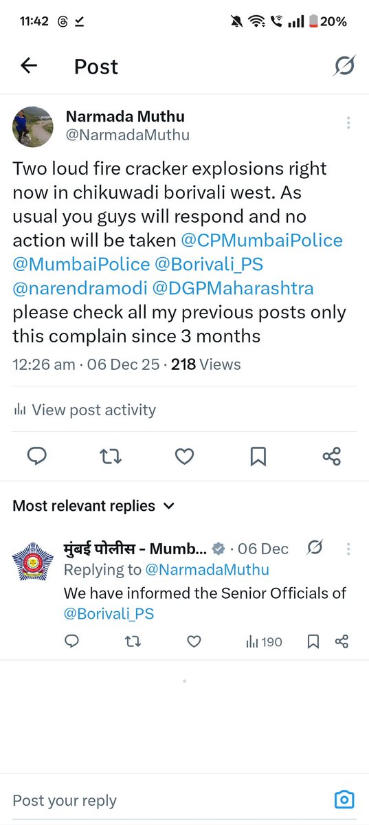 NarmadaMuthu's tweet photo. @CPMumbaiPolice @MumbaiPolice @Borivali_PS @DGPMaharashtra @ndtvindia
@narendramodi @borivalips
Just now more fireworks ...old posts with same issue, standard acknowledgement and no action https://t.co/NwQKMCv8d5