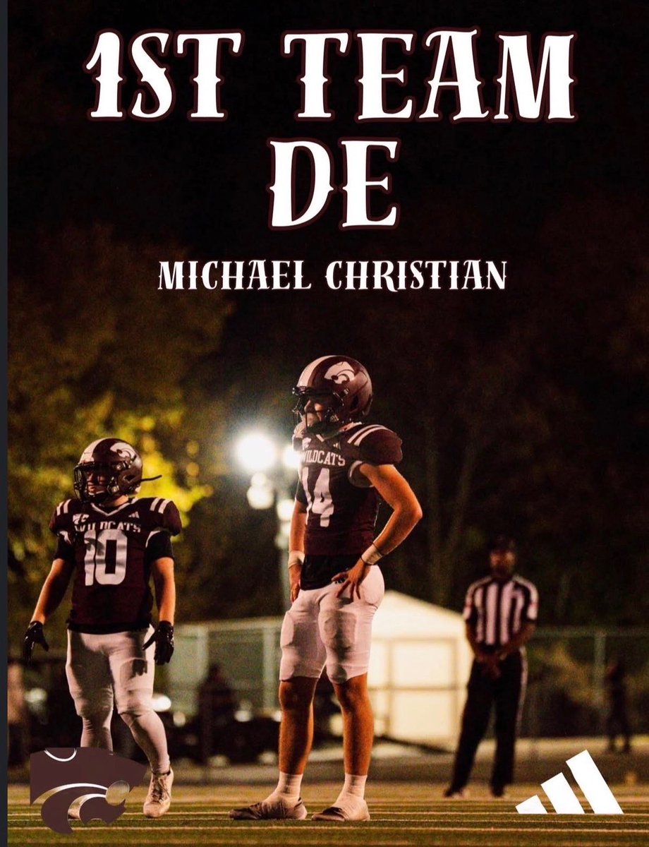 MjchristianII's tweet photo. Sophomore season. Such an honor to have been voted 1st Team all District Defensive End. 
6’3 - 190lbs
Tackles - 77
Tackles for loss - 10
Sacks - 7
Pressures - 6
Forced fumbles - 2
Blocked field goal - 1
Blocked punt - 1
Player of the week - 4
@rileydickson32 
#mjcii #defensiveend https://t.co/j25cHgRObw