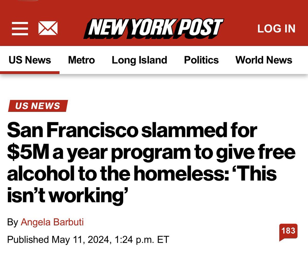 There is an <a href="/sfgov/">City of San Francisco</a> program that spends $294k per person to give the homeless free alcohol.

This is why you should vote No on any new taxes and bonds: <a href="/sfgov/">City of San Francisco</a> is already funded beyond any county’s wildest dreams. It just squanders it on graft like this.