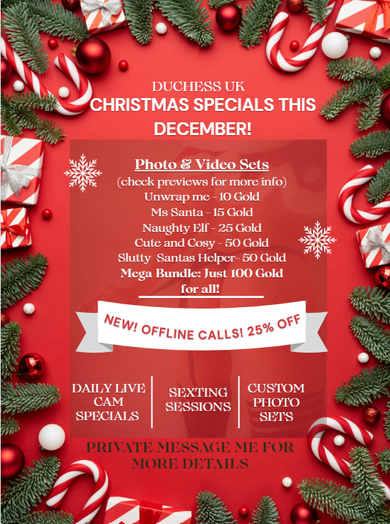 duchess_uk1's tweet photo. Christmas Specials this December!

Visit https://t.co/nxuIRL6nub and private message me for more information! xxx

#sexychristmas #streamate https://t.co/vOmGXyfm8z