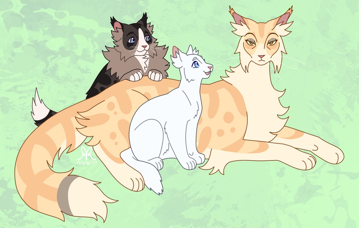 rainy_day524's tweet photo. Speckletail and her last litter, mistlekit and snowkit #wctwt #warriorcats #speckletail #snowkit #mistlekit https://t.co/hMRE6gl3vW