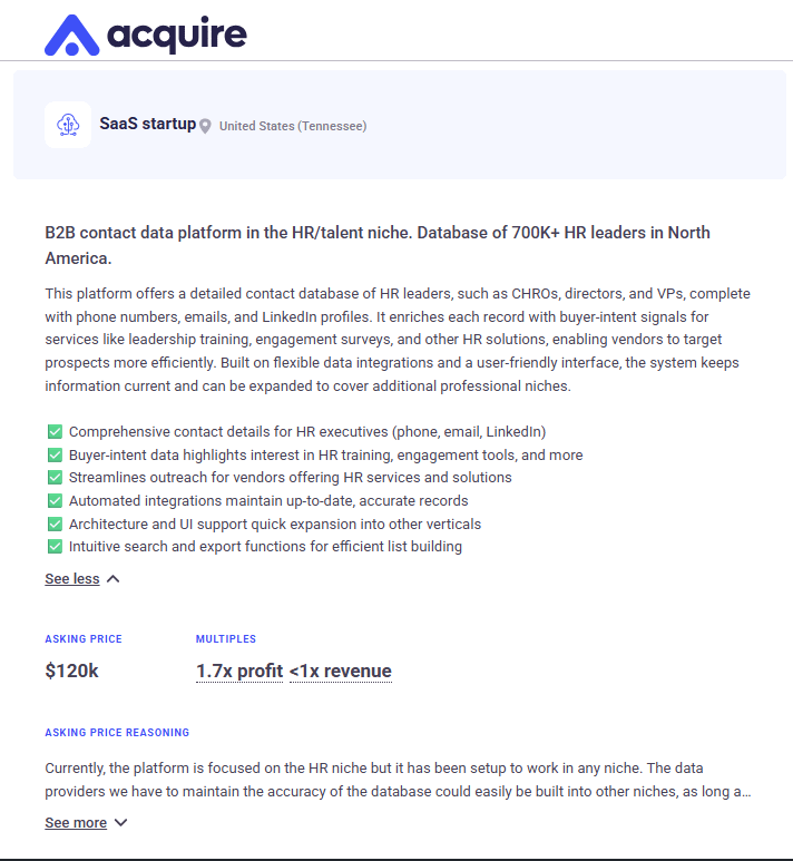 Me encantan las startups B2B SaaS como éstas.
Hipernicho.
Hiperconcentrado.
Una plataforma de datos de contacto de