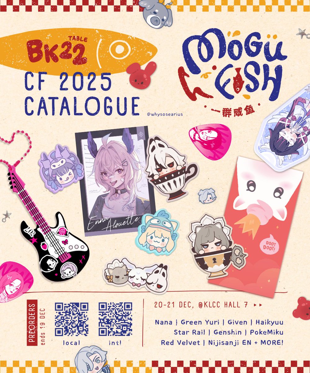 whysosearius's tweet image. here is my catalogue for comic fiesta 2025, PO &amp;amp; international orders now available!

🐟booth: B-K22 mogufish
🐟 Niji EN, HSR, Gensin, Nana, KiniOto etc.
🔗 PO in thread!

❤️/🔁 appreciated!
see u at cf :DD

#comicfiesta2025catalogue #comicfiesta2025 #cf2025 

🧵(1/3)