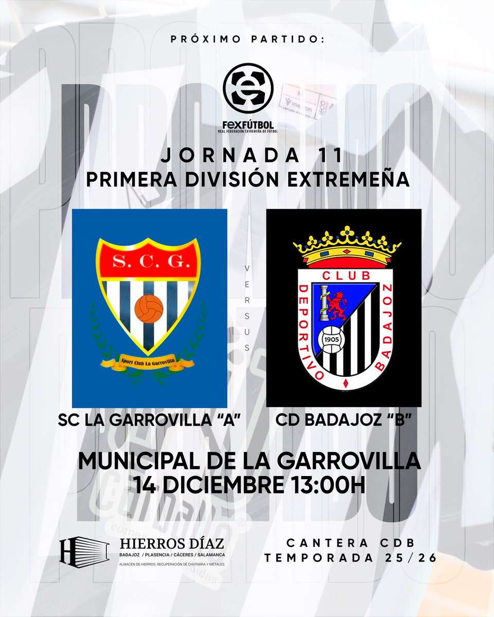 CDBLaAcademia's tweet photo. 𝗣𝗥𝗢́𝗫𝗜𝗠𝗢 𝗣𝗔𝗥𝗧𝗜𝗗𝗢 ☑️
𝗙𝗜𝗟𝗜𝗔𝗟 𝗖𝗗 𝗕𝗔𝗗𝗔𝗝𝗢𝗭 ⚽️

🆚 SC La Garrovilla "A"
🏆 Jornada 11 Primera División Extremeña
📍 Municipal de la Garrovilla
📅 Domingo, 14 de diciembre
⏰ 13:00

#FilialCDBadajoz https://t.co/78UDzs2aL5