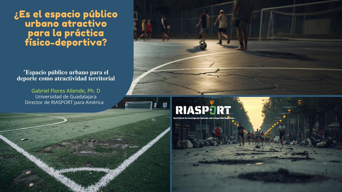 Los discursos institucionales enfatizan la necesidad de que la población realice práctica físico-deportiva. 

¿Qué ocurre cuándo el espacio público urbano no es atractivo? 

Artículo: "Espacio público urbano para el deporte como atractividad territorial" <a href="/PAT_CUCEA/">Programa Atractividad Territorial y Marca Ciudad</a> <a href="/RIASPORTSD/">Riasport Seguridad Deportiva</a>