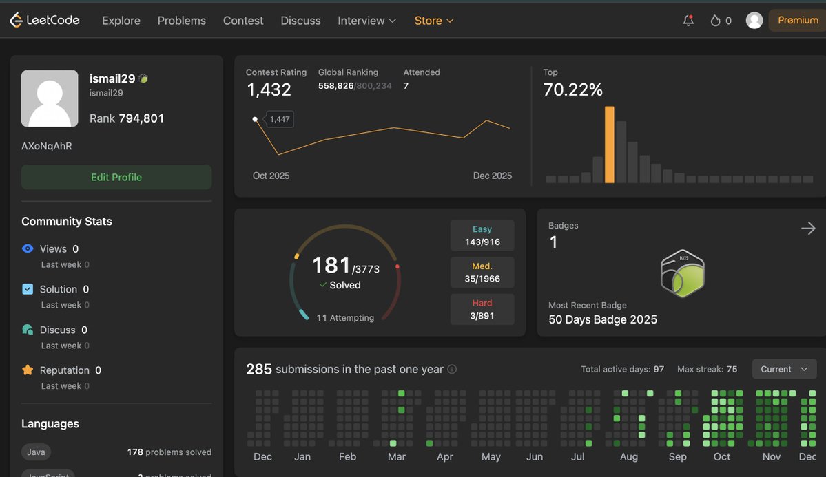 IsmailSheikh29's tweet image. 📅 Day 70/100 of #100DaysOfCode

💻 DSA: Solved 2 LeetCode problems 
Capacity To Ship Packages Within D Days 
Minimum Number of Days to Make m Bouquets

🧠 Learned: 
Binary search on answer, feasibility checks, and constraint-based optimization.

@striver_79 
#LeetCode #DSA #code