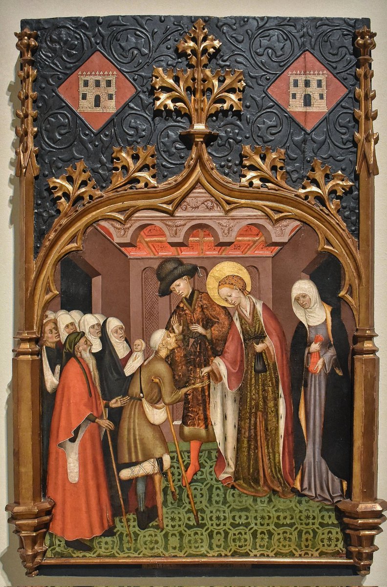 RomanicoEspana's tweet photo. Ya sé que es gótico, pero es que me da mucha pena tener imágenes como ésta y cortarme en compartirlas por aquí por llamarme "Románico" 😅🙏
🖼 Santa Lucía repartiendo limosna
🎨 Bernat Martorell (1435 aprox)
🏛 @MuseuNac_Cat 
📝 Tabla cimera de un retablo troceado 
#BuenasNoches https://t.co/2g0VCKpEuj