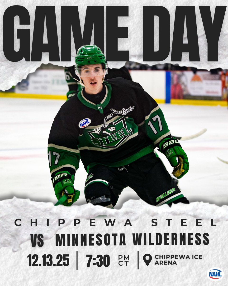 chippewa_steel's tweet photo. 🥶 It’s cold outside come warmup with us!
🟢GAMEDAY⚫️
⏰ 7:30pm CT
🌲 vs @mnwilderness
📍Chippewa Ice Arena
📺Watch on https://t.co/o6lHBPKKYj or follow live updates here!
#SteelStrong https://t.co/ZsSUw6zqJe