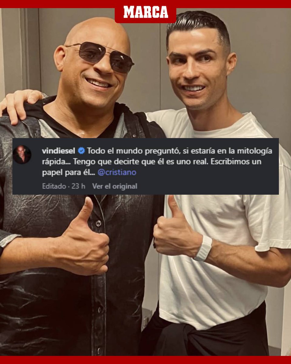 marca's tweet image. ¿@Cristiano Ronaldo en la próxima película de 'Fast &amp;amp; Furious'? 🏎️

💣 Vin Diesel deja caer el bombazo