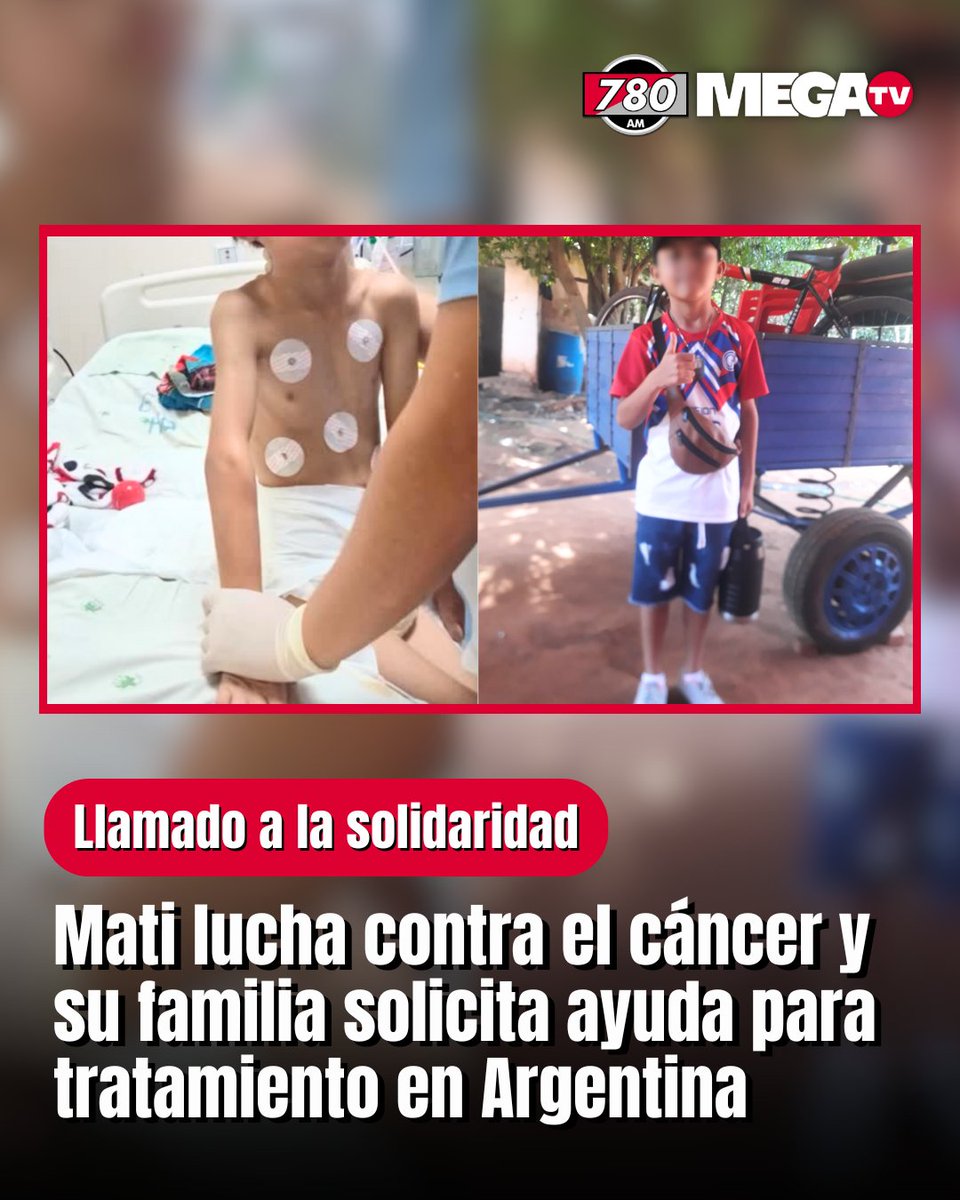 780AM's tweet image. Mati, niño internado en Acosta Ñu, necesita traslado urgente a Argentina. 

📌Mati, un pequeño internado en el Hospital Acosta Ñu, que lucha contra el cáncer y necesita ser trasladado al Hospital Garrahan en Argentina para recibir un tratamiento adecuado.   

🙌La familia es de…