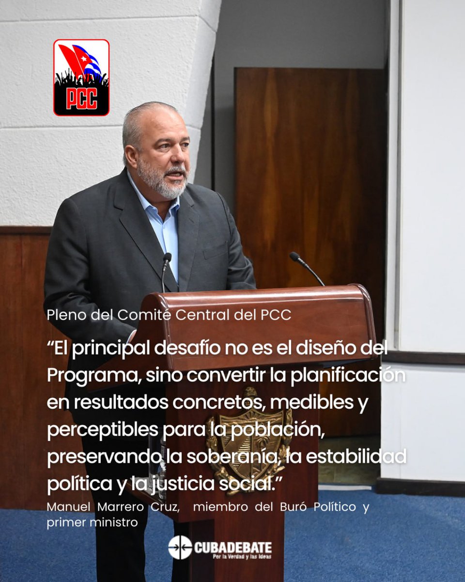 🇨🇺| El Primer Ministro, <a href="/MMarreroCruz/">Manuel Marrero Cruz</a>, sobre el cumplimiento del Programa de Gobierno en el #XIPlenoCC:

🗣| El principal desafío no es el diseño del Programa, sino convertir las acciones en resultados concretos para la población, preservando la soberanía y la justicia social.