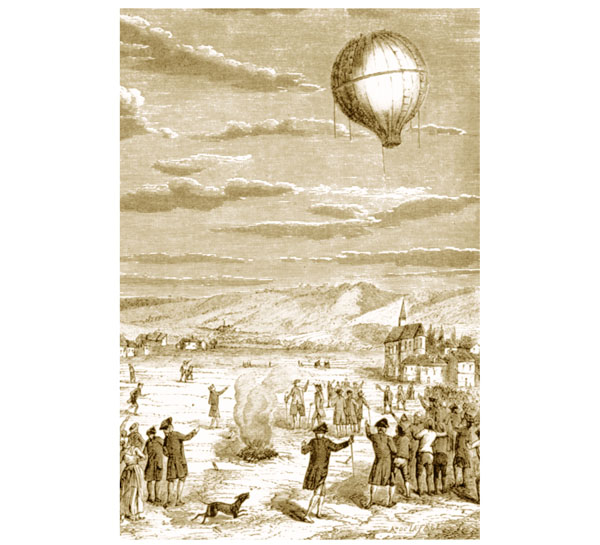 14 December 1782. Montgolfier brothers' first balloon launched from the Vidalon paper mill garden on its first test flight. Lifting force was so great they lost control of their craft. It floated 1.2 miles before being destroyed post-landing by the "indiscretion" of passers-by.