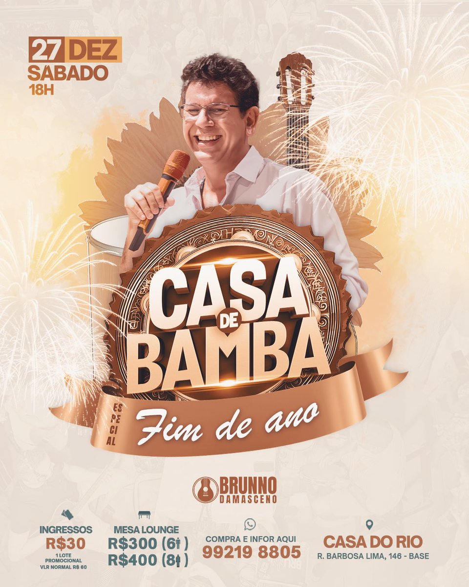BrunnoAcre's tweet photo. 🎉🔥 CASA DE BAMBA DE FIM DE ANO 🔥🎉

Se prepare para uma edição MAIS QUE ESPECIAL! É o Casa de Bamba como você NUNCA VIU! 💃🥁

📅 Dia 27 de dezembro
🗓️ Sábado, isso mesmo, NO SÁBADO!
⏰ A partir das 18h
📍 Casa do Rio

Brunno Damasceno e grupo chegam com o último samba do ano https://t.co/gntiJ9IeBW
