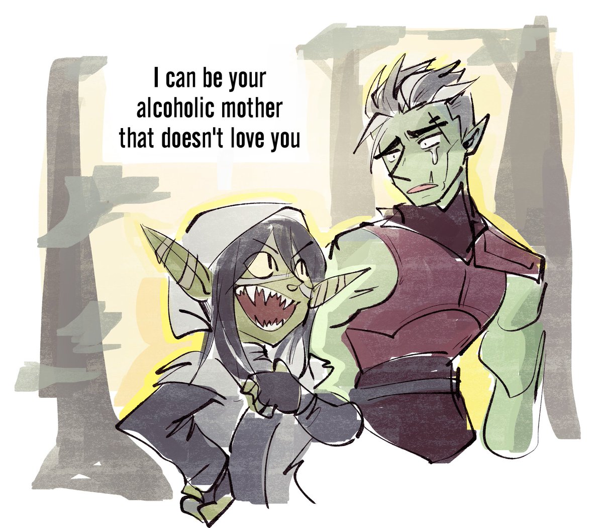 suraelis's tweet image. #criticalrolefanart #TheMightyNein 
I like that the animated series kept Nott and Fjord's relationship the same