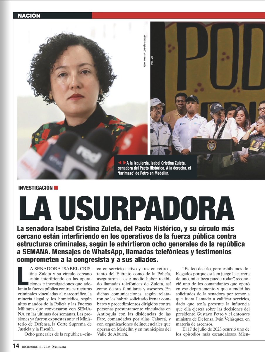 Si 8 generales de Colombia denuncian presiones e “interferencias” para frenar operativos contra estructuras criminales del narcotráfico y del terrorismo, la “paz total”, además de ser un “fracaso total” se volvió una peligrosa “paz narca”

semana.com/amp/politica/a…

El 8 de agosto