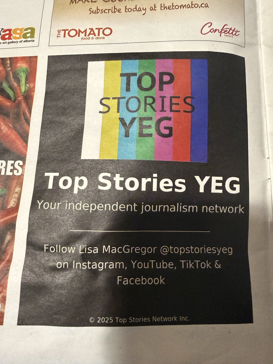 So cool to see this ad in iconic magazine The Tomato Food &amp; Drink ;) <a href="/tomatofooddrink/">Mary Bailey</a>  #localnews #topstoriesyeg #thetomato