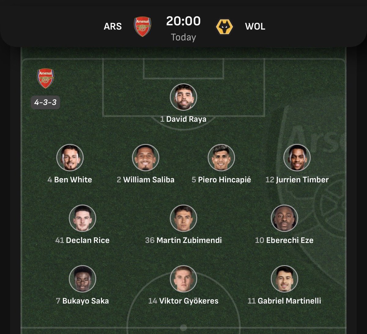 WEFOOTBALL777's tweet photo. 2025-26 PREMIER LEAGUE MATCHWEEK 16
Sat 13 Dec 20:00 UKT - Arsenal vs Wolves starting XI
#wefootball777 #football #premierleague #matchweek16 #arsenal #wolves https://t.co/k2391CMoII
