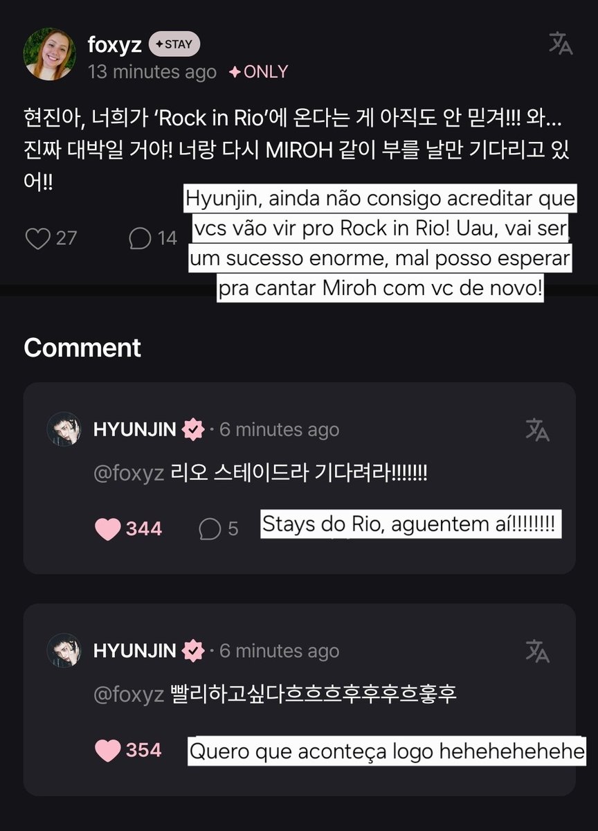 foxyz05's tweet photo. Hyunjin me respondeu no Fans de novo e dessa vez falou sobre o Rock in Rio 😭😭😭
Ele Tb tá ansioso pra vir 🥹
#straykids #rockinrio2026 https://t.co/P6nXg2NyF2