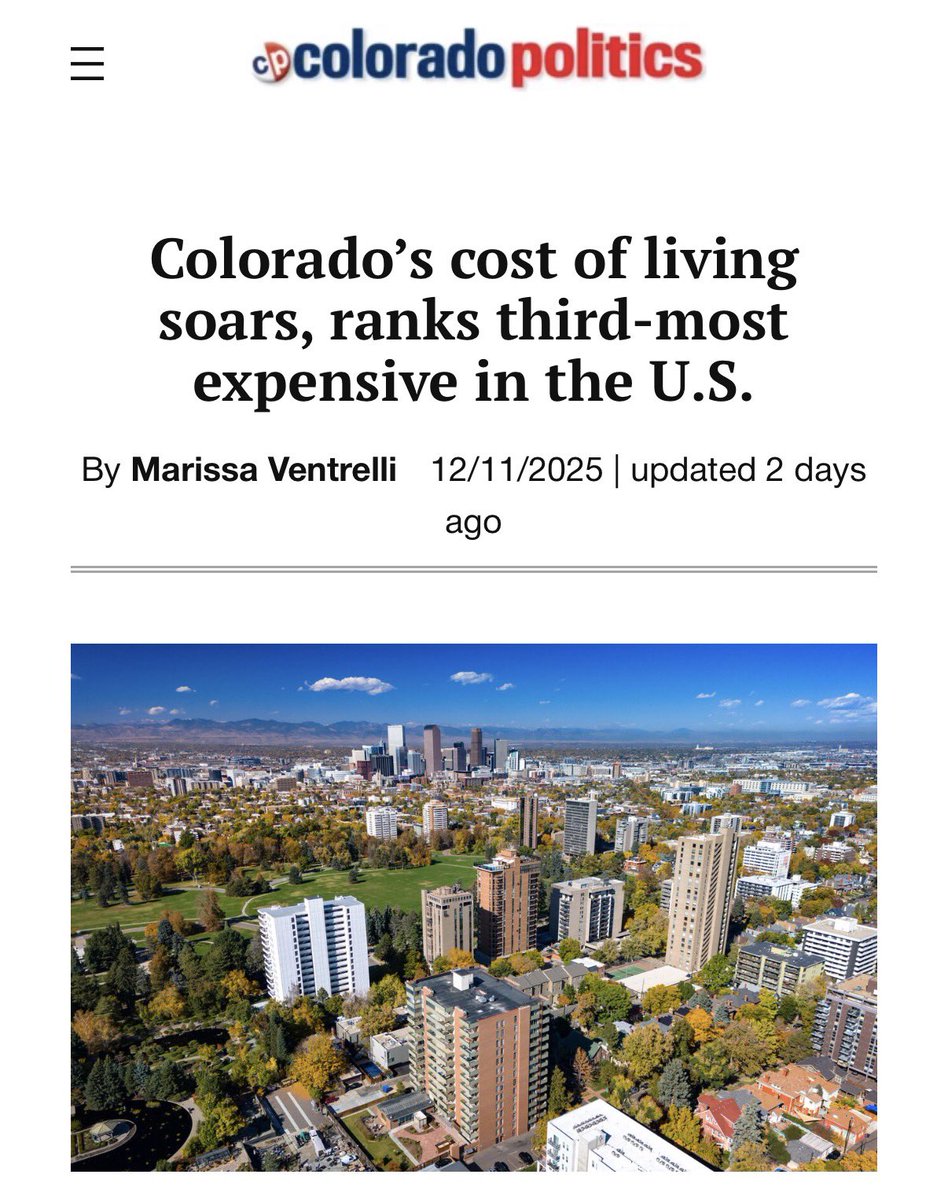 repgabeevans's tweet photo. Colorado now ranks 2nd and 3rd highest in the nation for the cost of living and housing affordability. 

Being so far out of the national norm is a direct result of @GovofCO and state Democrats reckless, out-of-touch policies that prioritize regulations over working families. https://t.co/y3OhPYr0vB