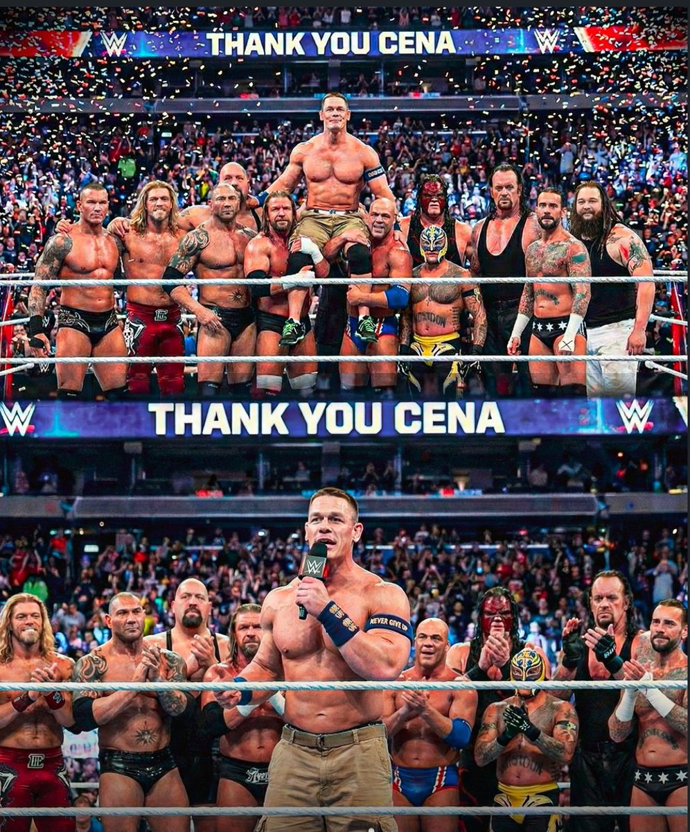 DirtyDomDom's tweet image. John Cena with all this Legends in the Same ring after his final match would have been the best ending to his Story. 

And Thank You Cena Chants all around the Arena. 

#ThankYouCena #SNME