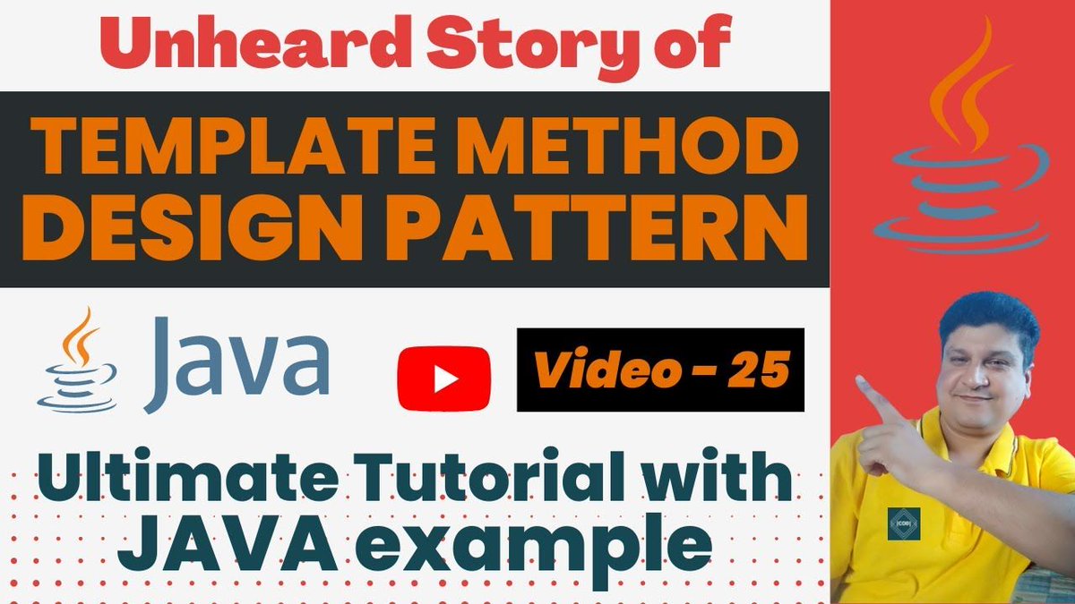 codeonedigest's tweet image. Template Method Design Pattern Tutorial with Java Coding Example | Template Method Pattern Explained
youtu.be/7kQ2-7qy5hY

#TemplateMethodPattern #DesignPatterns #JavaProgramming #JavaTutorial
