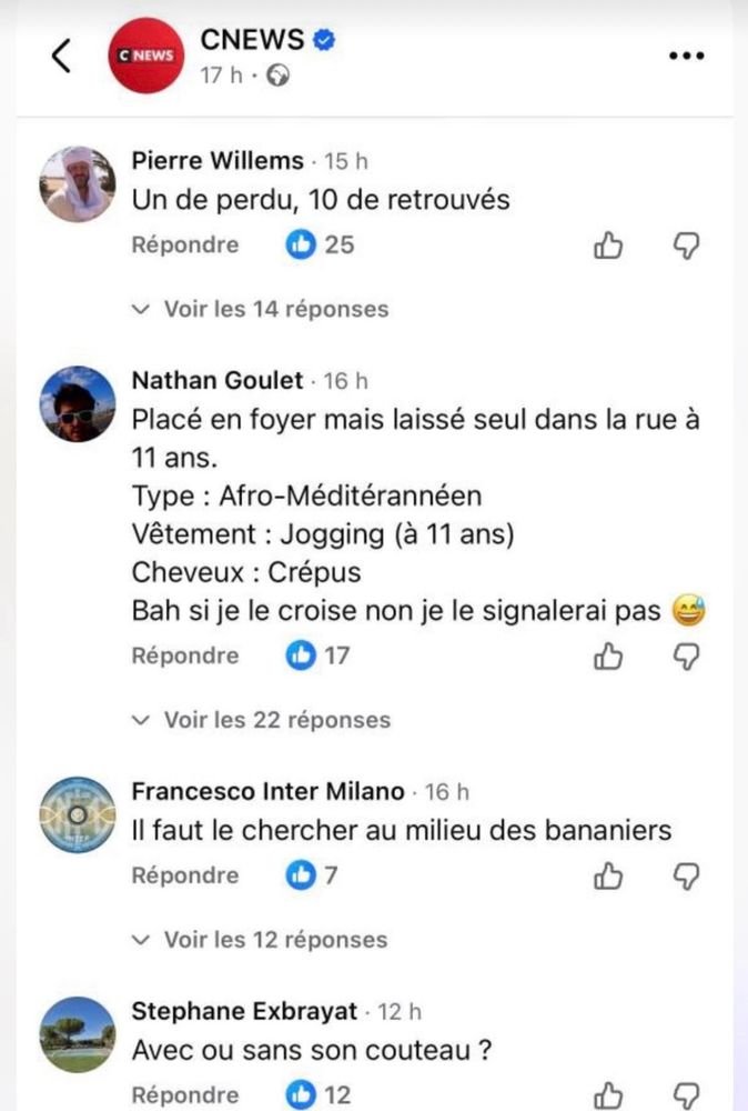 slpng_giants_fr's tweet image. 🤮🤮🤮 Voici les commentaires du public de #CNews sous le post Facebook.  

🤬😡🤬On ne peut pas prétendre que CNews n'y est pour rien, que ce n'est que la faute de ses téléspectateurs.

 🛑 Le public de CNews est aussi forgé par Cnews !!