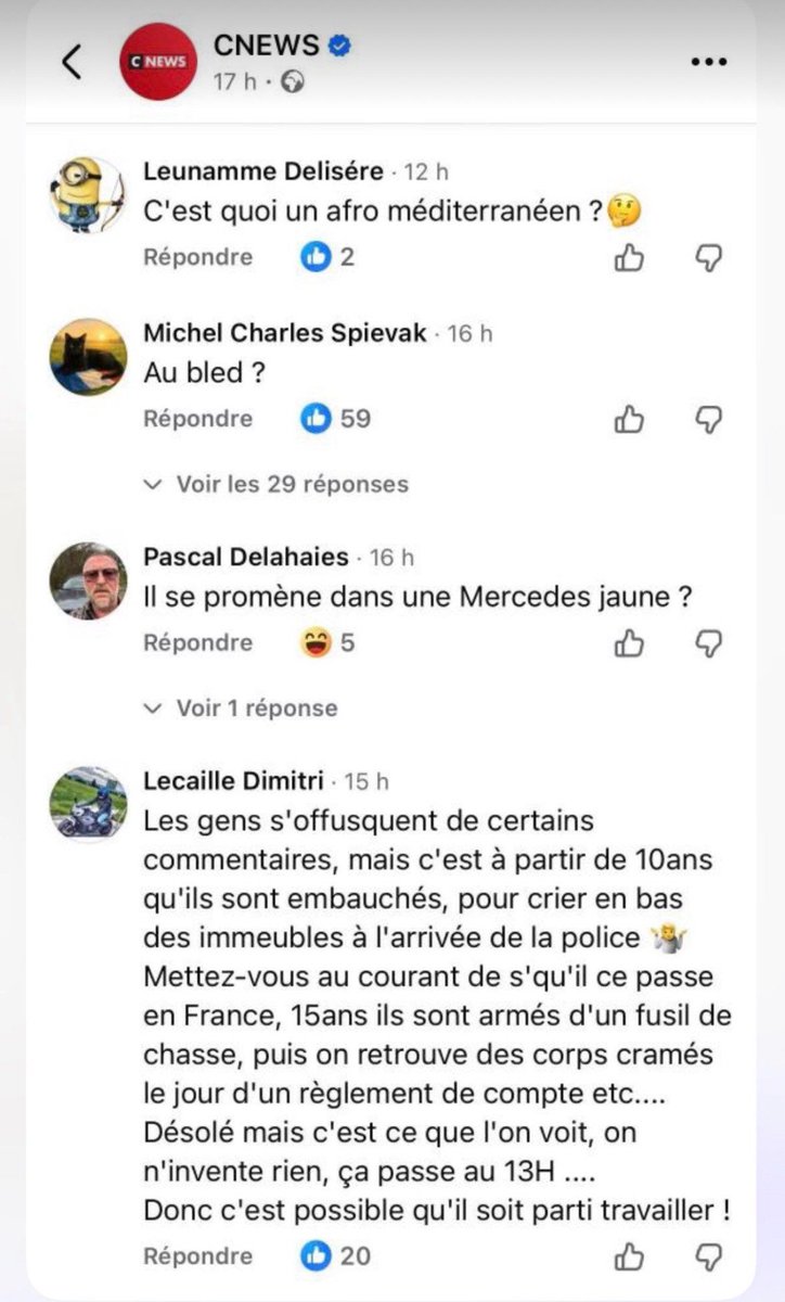 slpng_giants_fr's tweet image. 🤮🤮🤮 Voici les commentaires du public de #CNews sous le post Facebook.  

🤬😡🤬On ne peut pas prétendre que CNews n'y est pour rien, que ce n'est que la faute de ses téléspectateurs.

 🛑 Le public de CNews est aussi forgé par Cnews !!