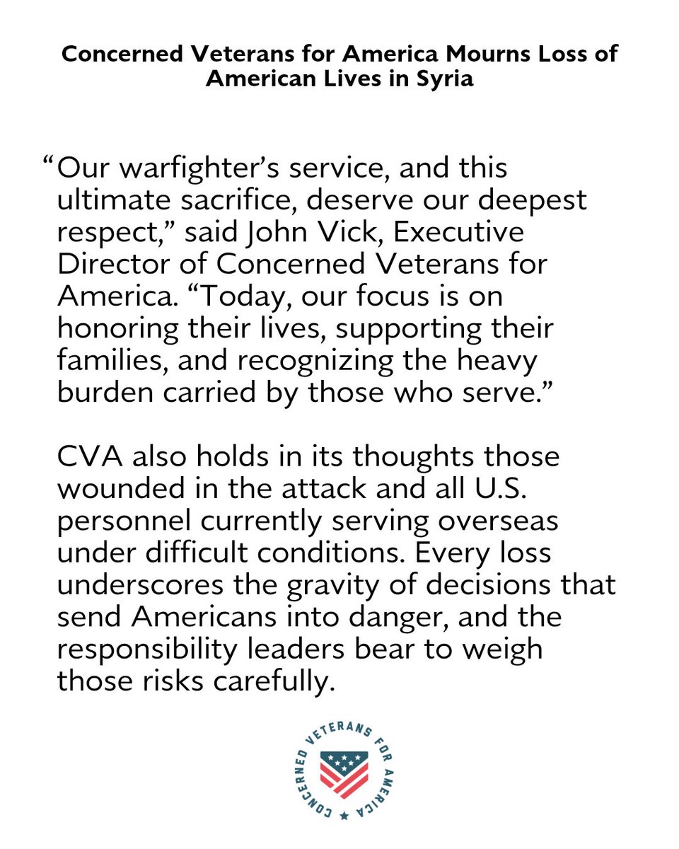 Read <a href="/JohnVickFL/">John Vick</a>'s statement on the recent attack in Syria that killed two U.S. Soldiers and an interpreter.