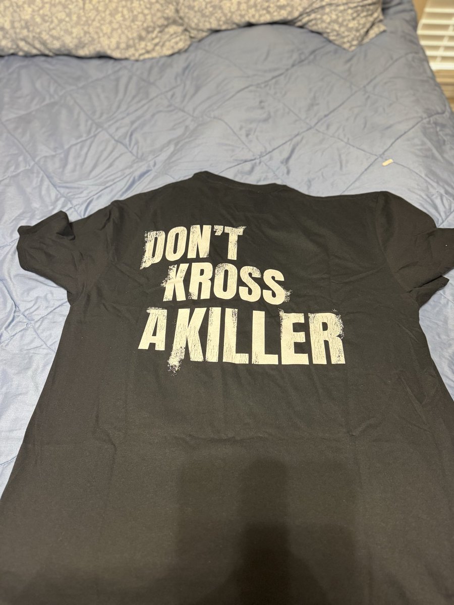 A_L_W_podcast's tweet image. I got my new @realKILLERkross shirt in 
today! 

Order yours at prowrestlingtees.com/dont-kross-a-k…

Art by: instagram.com/stayaleart_?ig…

DON’T KROSS A KILLER! 
#KillerKross #WeWantKross #TickTock