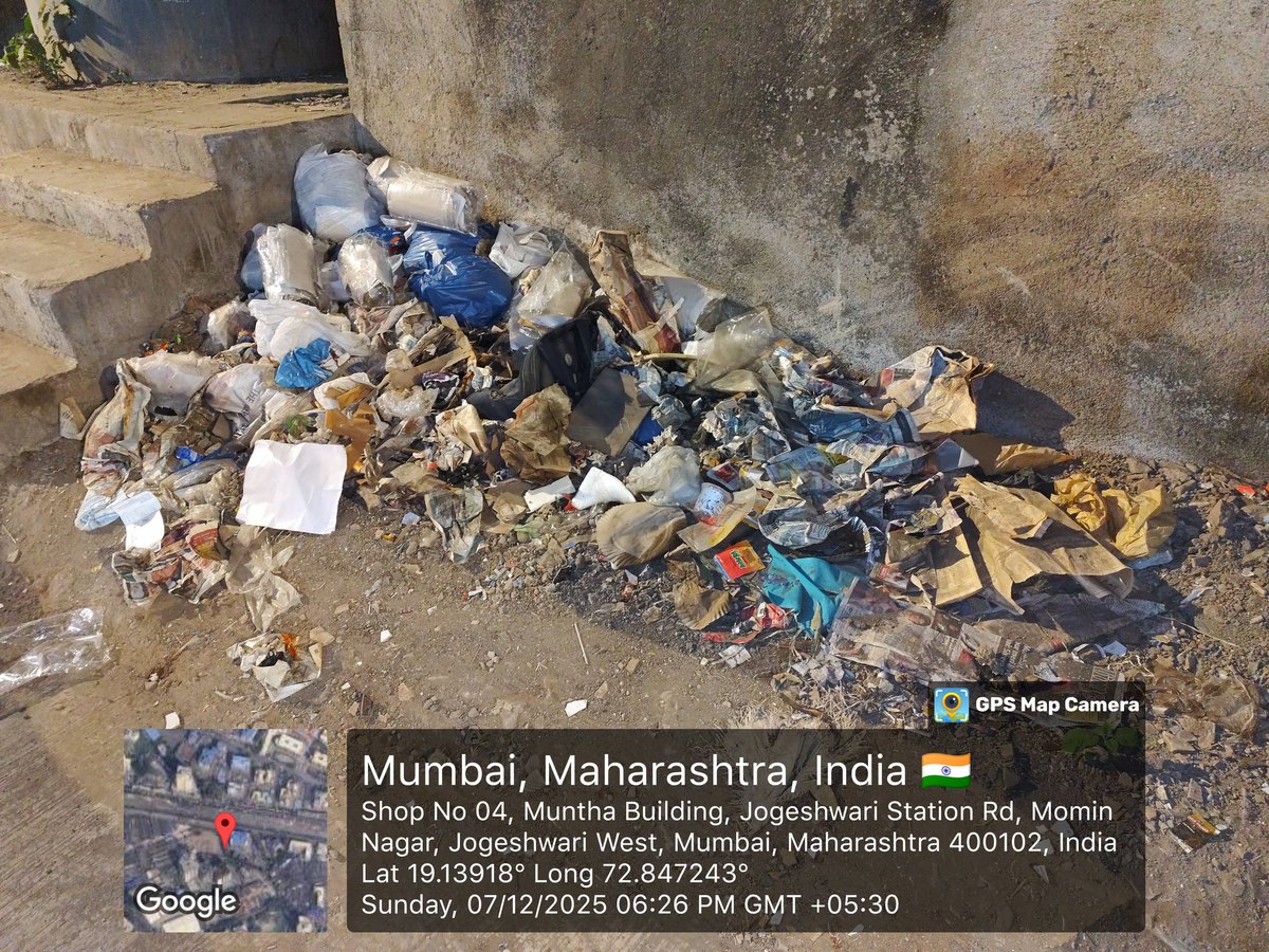 A large pile of uncollected garbage has accumulated near Shop No 04, opp Muntha Building,near by JVLR BRIGHT, Jogeshwari West, Mumbai 400102.
Request: Immediate cleaning/removal of the waste and subsequent prevention of dumping.
<a href="/mybmc/">माझी Mumbai, आपली BMC</a> <a href="/mybmcwardKW/">Ward KW BMC</a> <a href="/mybmcSWM/">BMC SWM</a>