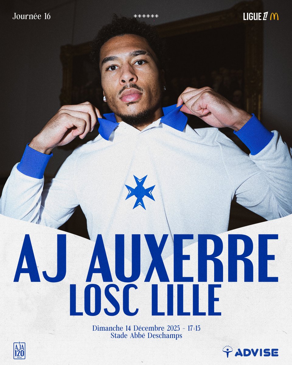 🟦 𝐉𝐎𝐔𝐑 𝐃𝐄 𝐌𝐀𝐓𝐂𝐇 ⬜️

⚽️ #TeamAJA 🆚 <a href="/losclive/">LOSC</a> 
🏟️ Stade Abbé Deschamps
🏆 <a href="/Ligue1/">Ligue 1 McDonald's</a>, J16
⌚️ 17h15
📺 <a href="/ligue1plus/">L1+</a> 

#️⃣ #AJALOSC #AJA120ans