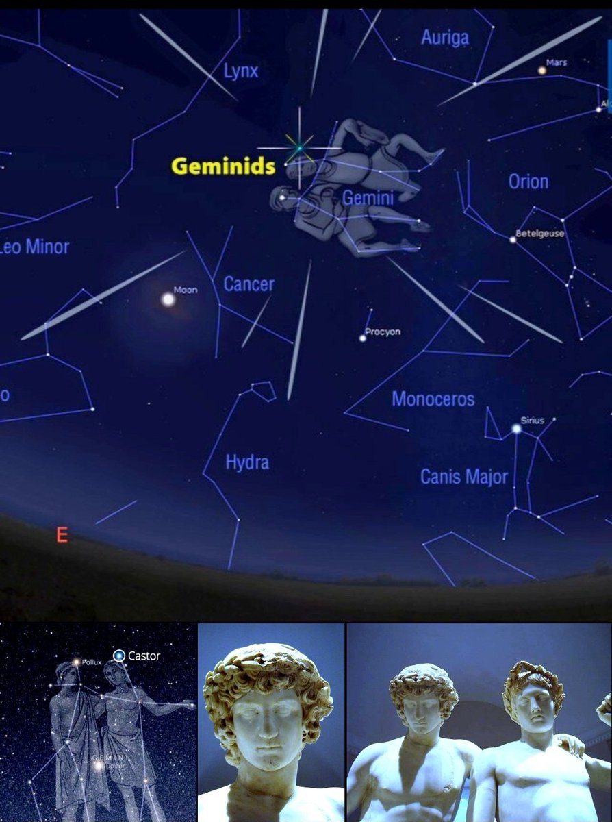 antinousgaygod's tweet photo. 🪷 #Geminid #meteors are back! The #Geminids #meteor shower peaks this week, the last big meteor shower of the year! They streak out from the heavenly twins. Details: https://t.co/xJjITLovVA Statue: #Antinous (left) as #Castor with #Pollux #Ildefonso #Dioscuri @museodelprado. 🪷 https://t.co/7amxBmy1e9