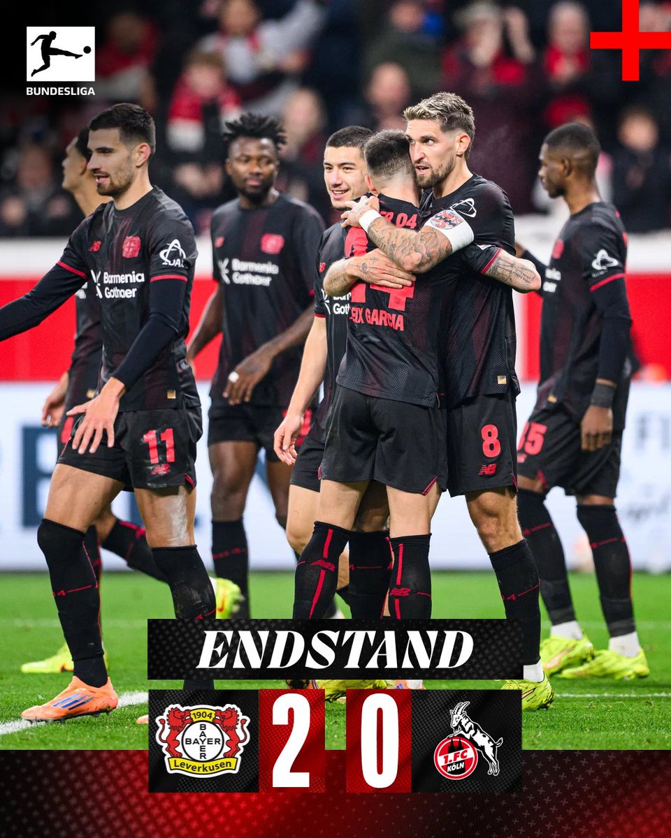 bayer04fussball's tweet photo. Die Nummer 1 am Rhein sind wir! 🔥⚫️🔴

#B04KOE 2:0 #Bayer04 | #Bundesliga https://t.co/oNrKyH0yli
