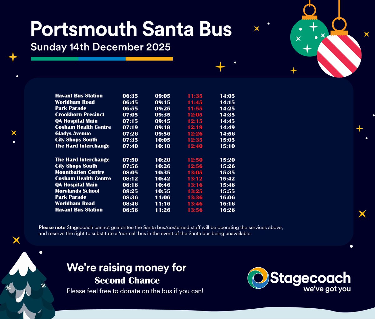🎵Deck the balls with bells of Holly… 🎵 from #Havant &amp;  #westleigh to #gunwharfquays on service 20, tomorrow 14th December. Please be sure to come for a ride and donate to a great charity 🎅🏻