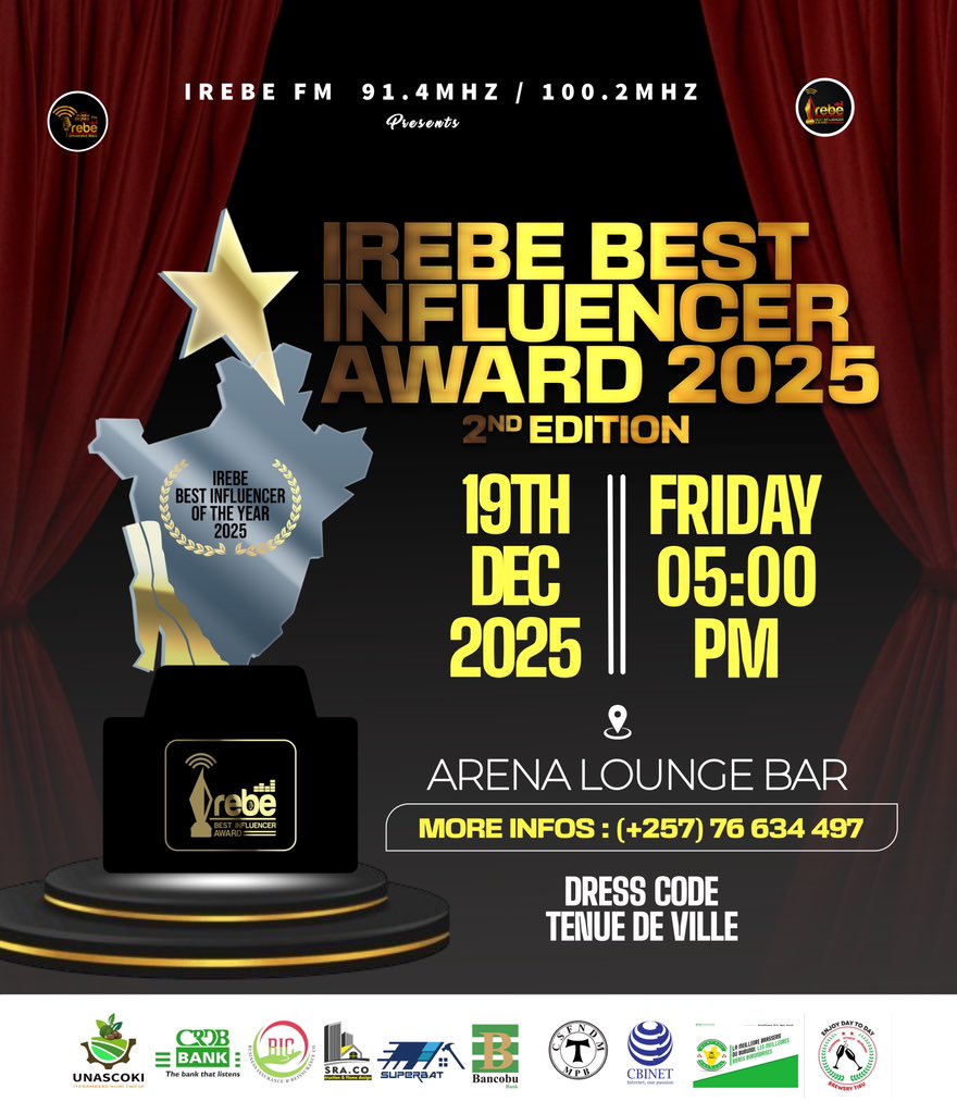 🚨💃 GRANDE FINALE À NE PAS MANQUER ! 🔥🔥🔥
Le moment tant attendu est enfin arrivé 🥳
✨ Qui remportera le titre de #BEST_INFLUENCER ? 🤩🔥

💅🏾👠👔 Sortez vos plus beaux looks, l’élégance sera au rendez-vous !
📍 Ambiance, suspense et show garantis 💥

⏰ 17h | 19 décembre
📣