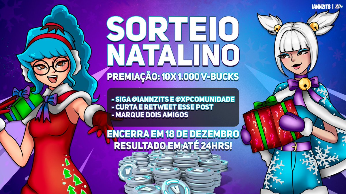 iannzits's tweet image. 🎄 O CLIMA NATALINO CHEGOU!

Participe desse sorteio e concorra a 10 mil V-Bucks (10 ganhadores, 1.000 V-Bucks cada) no Fortnite!

Requisitos:
✅ Siga @iannzits e @XPComunidade
🔁 Curta e RT o post
💬 Marque 2 amigos

Encerra em 18 de dezembro, às 19h BRT. Resultado em até 24h!