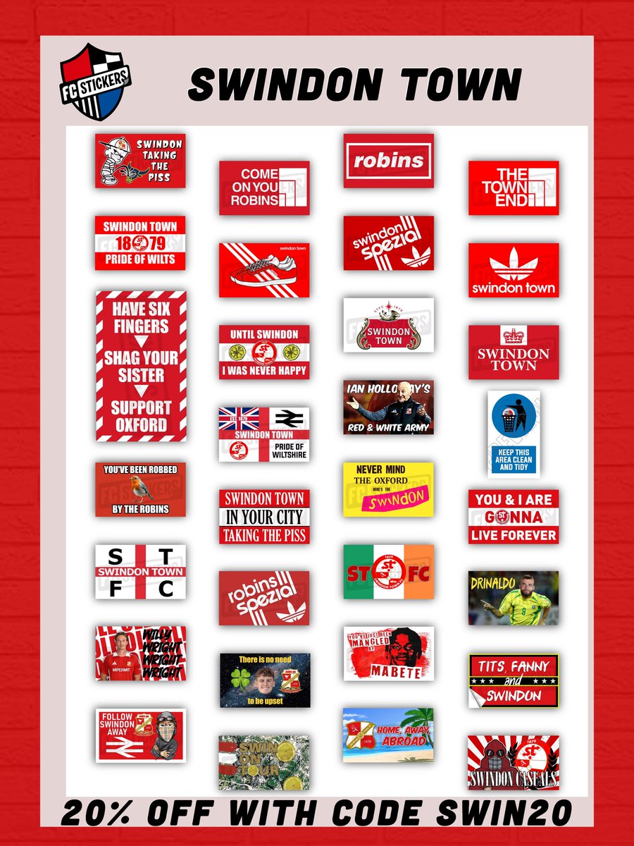 FCstickersUK's tweet image. 🎉 Celebrate the win!

Get 20% off ALL Swindon stickers

Use code SWIN20 before 23:59 tomorrow

#STFC
