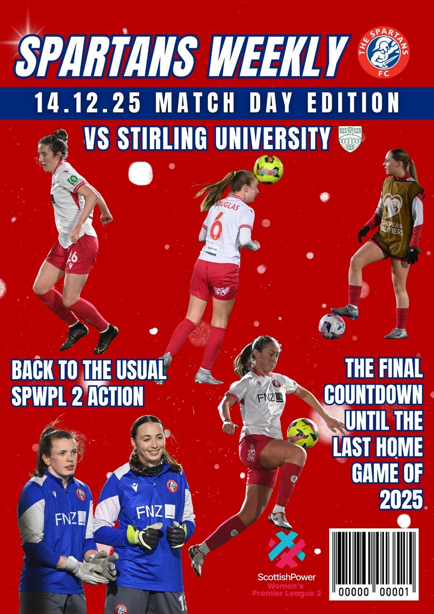 spartansfcwomen's tweet image. Spartans Weekly Edition 9🗞️🎅🏼
 Back to the usual SPWPL2 action👊🏼

Join us at the Vanloq Community Stadium from 2pm tomorrow for our last home fixture of 2025✔️

#Spartans #SWFC #SWPL2 #DBDF