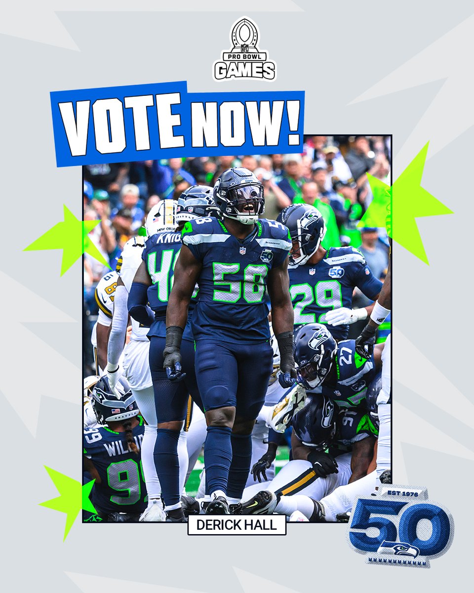 Seahawks's tweet image. Nonstop pressure.

1️⃣ REPOST = 1️⃣ VOTE 

#ProBowlVote + @derick_hall9